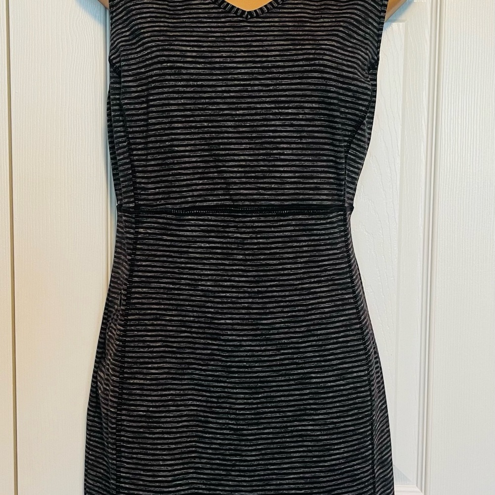 Duluth Trading Co Black and Gray Striped Mini Dress